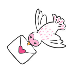 Hand drawn Bird with love card.