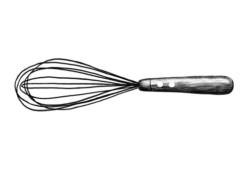 Hand drawn   whisk kitchen utensil. Egg beater illustration