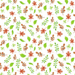 Watercolor leaves pattern. Illustration for design, card, print, decorations or background
