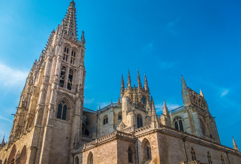 Fototapeta na wymiar The Cathedral of Saint Mary of Burgos (Catedral de Santa María de Burgos, Burgos, the historic capital of Castille Castilla y Leon, Leon, Spain