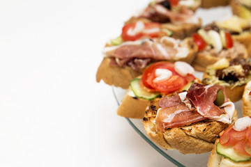 sandwiches with cucumber, tomato and shrimps