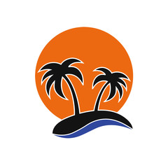 Fototapeta na wymiar Palm trees silhouette on island. Vector illustration