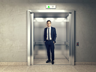 man in elevator
