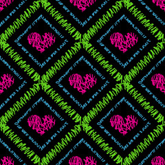 Seamless pattern with colorful hearts.
