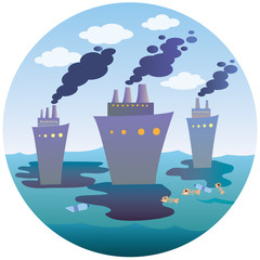 Ecological disaster at sea in a circle. A flat vector icon for the designer's work. Icon with ships - 187789632