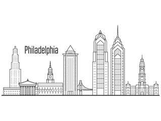 Fototapeta premium Philadelphia city skyline - downtown cityscape, towers and landmarks in liner style
