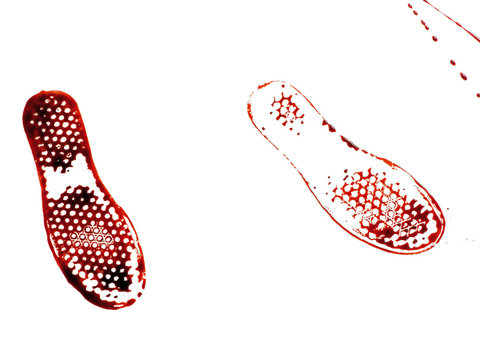 Red blood like show prints on white background 