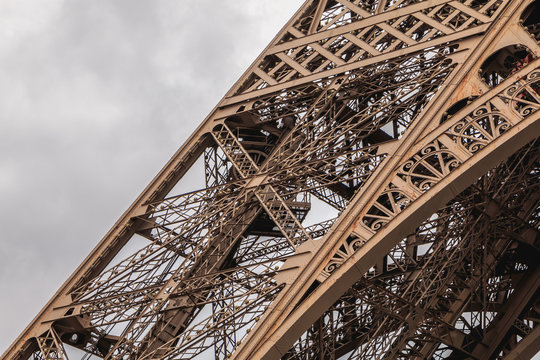 architectural detail of the Eiffel Tower in Paris