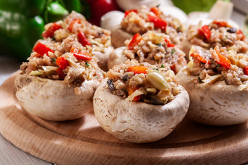 Champignon caps stuffed with minced meat