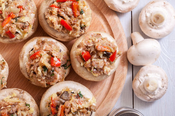 Champignon caps stuffed with minced meat