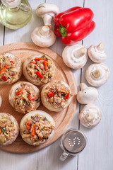 Champignon caps stuffed with minced meat