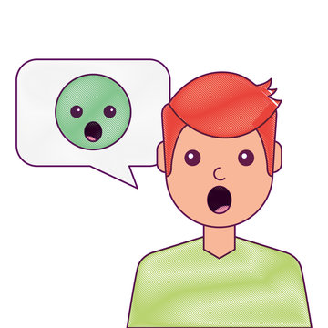 man with surprised emoticon in speech bubble vector illustration