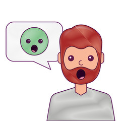 man with surprised emoticon in speech bubble vector illustration