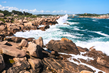 view of English Channel coastline in Ploumanach