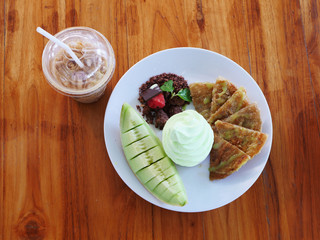The desert with melon fruit at the coffee time.