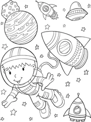 Peel and stick wall murals Cartoon draw Astronaut Outer Space Vector Illustration Art