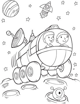 Outer Space Buggy Rover Vector Illustration Art