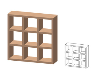 Empty bookcase. Isolated on white background. 3d Vector illustration.