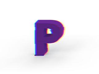 3D realistic glitch uppercase letter P with soft shadow isolated on white background - Path selection on file.