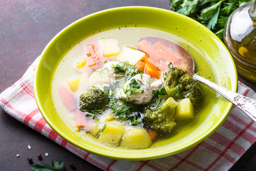 Chicken and vegetables soup.