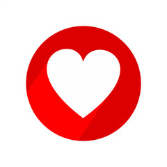 Heart circle flat icon with long shadow. Love symbol. Valentine's Day sign or emblem isolated on background.