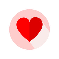 Heart circle flat icon with long shadow. Love symbol. Valentine's Day sign or emblem isolated on background.