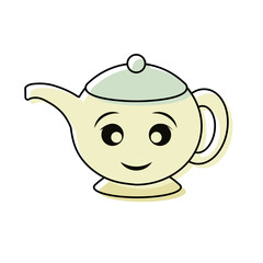 Porcelain teapot isolated smiling cartoon