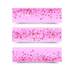 Set of three banners with hearts. Valentine's Day. Vector background
