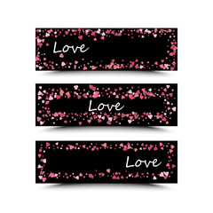 Set of three banners with red hearts. Valentine's Day. Vector background