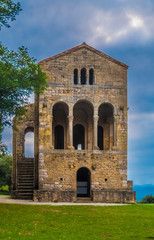 Fototapeta na wymiar The church of St Mary at Mount Naranco (Iglesia de Santa María del Naranco;) a IX C. Pre-Romanesque churches near Oviedo. Asturias, Northern Spain