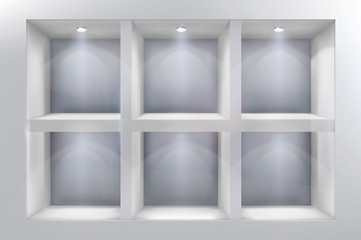 The shelves in shop window. Vector illustration.