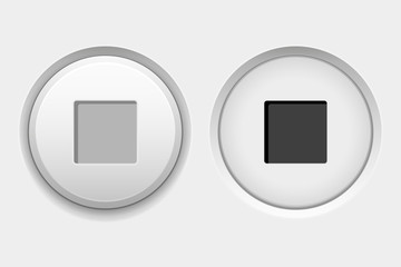 STOP round white interface buttons. Normal and pushed