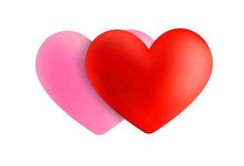 Vector 3D heart isolated on white. Valentine's day red heart and pink heart. Beautiful heart illustration