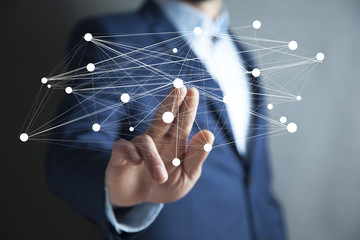 Businessman hand digital data network