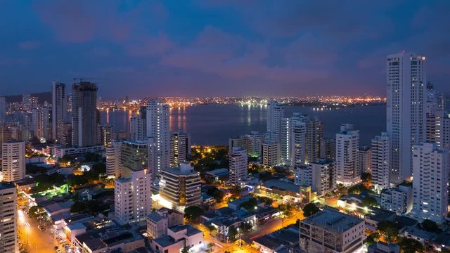 Colombia Cartajena city sunset time lapse