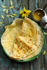 Puran Poli / Holige /Obbattu - South Indian Sweet flatbread  selective focus