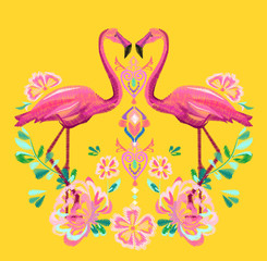embroidery flamingo vector