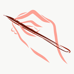 Hand, holds the pen and writes