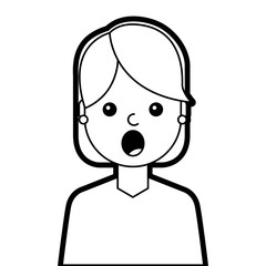 portrait surprised young woman face expression cartoon vector illustration line design