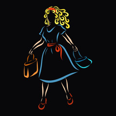 Fashionable woman goes shopping, creative