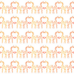 Background with enamored giraffes and hearts