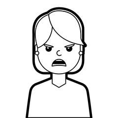 portrait woman angry facial expression cartoon vector illustration line design