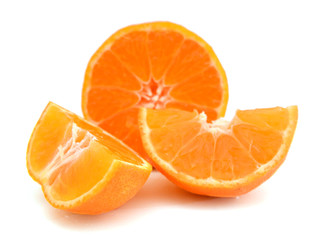 Peeled mandarin orange segment on white background