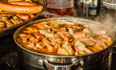 Cooked stew with vegetables and meat
