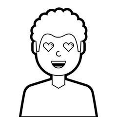 man character in love emotion with hearts as eyes vector illustration line design