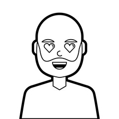 man character in love emotion with hearts as eyes vector illustration line design