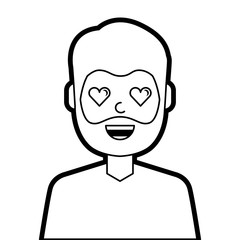 man character in love emotion with hearts as eyes vector illustration line design