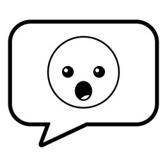 speech bubble and surprised emoticon vector illustration line design