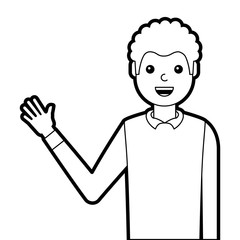 portrait man waving hand smiling character vector illustration line design