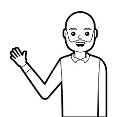 portrait man waving hand smiling character vector illustration line design